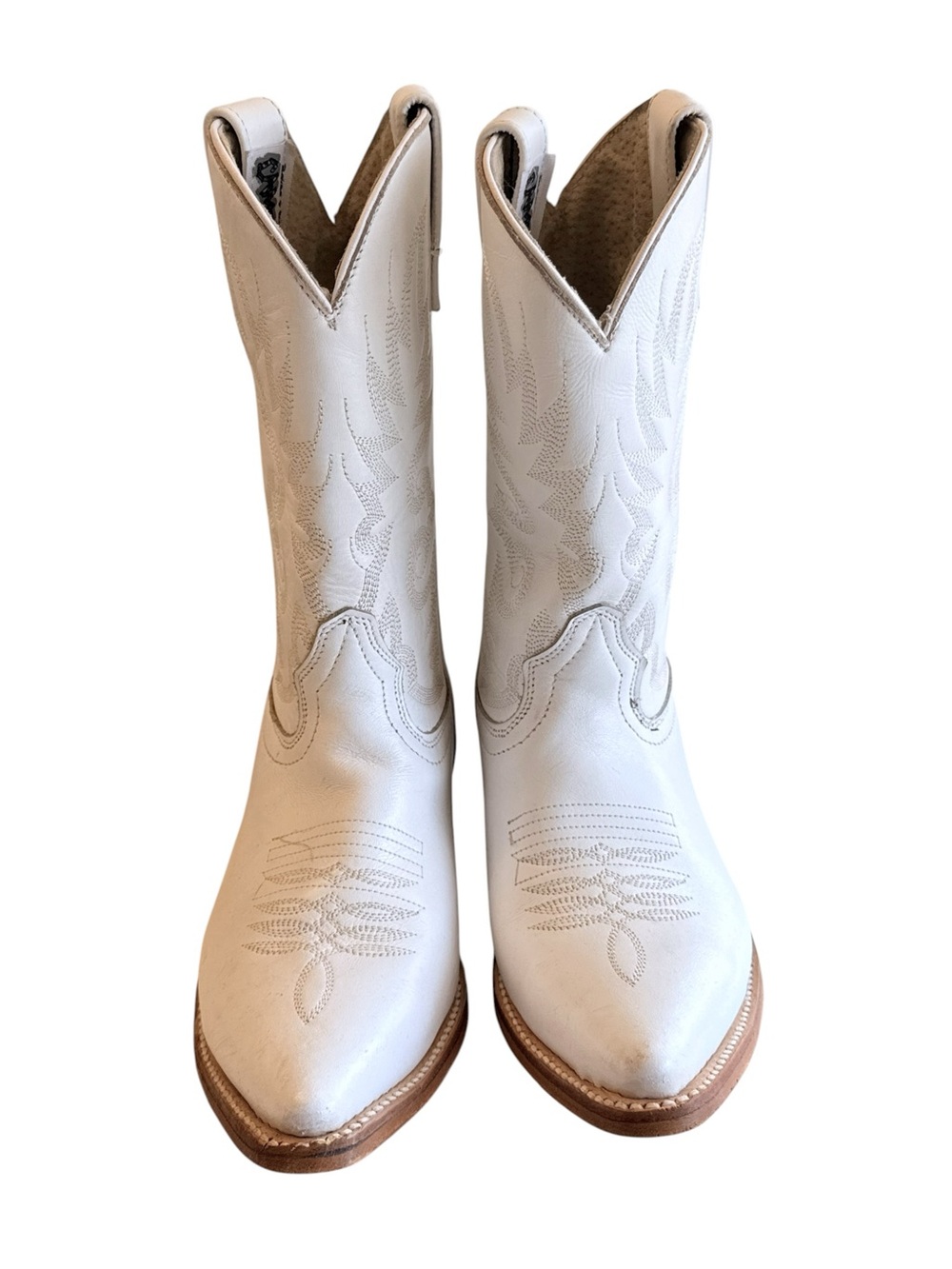 White Leather Western Cowboy Boots Coastal Cowgirl Country Ranch Life
Size 6